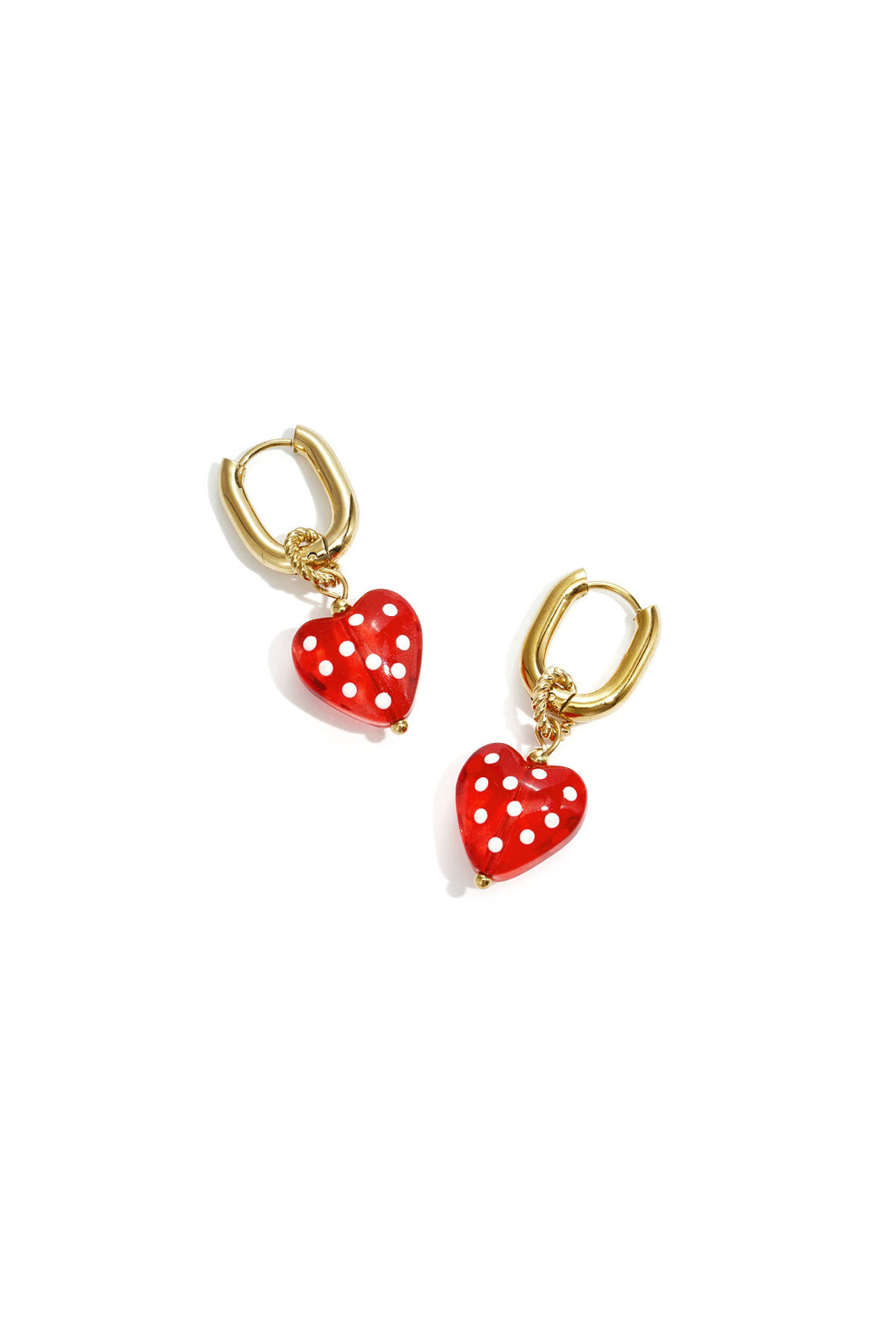 Orecchini con cuori pendenti a pois