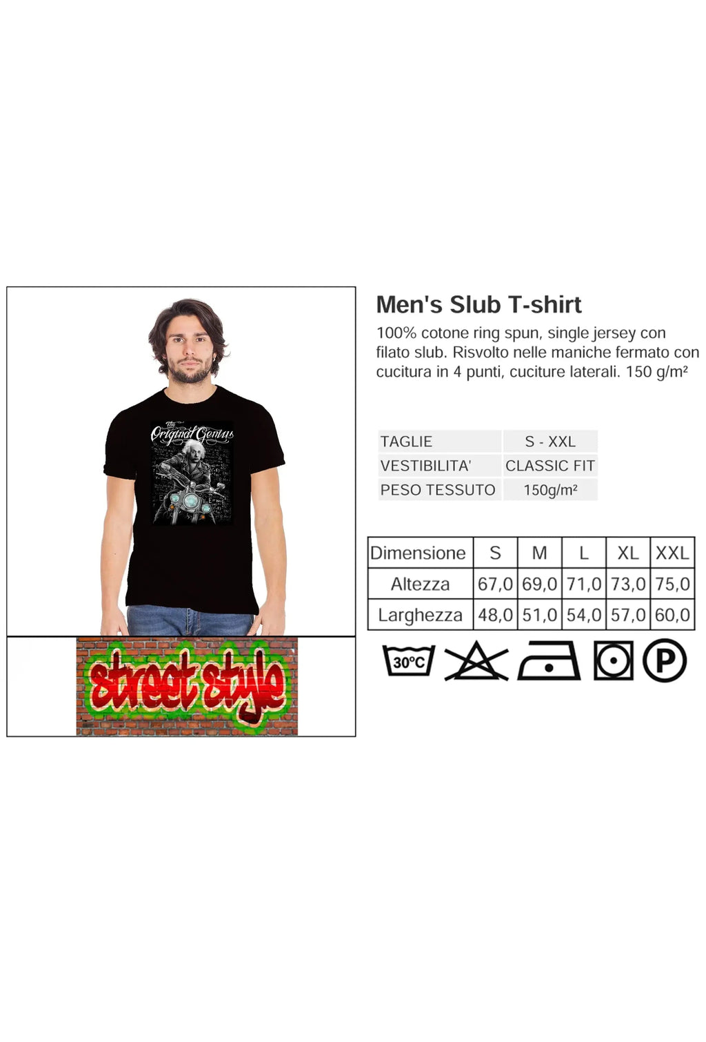 T-Shirt Albert Einstein Genius Tattoo - Cotone Fiammato Uomo