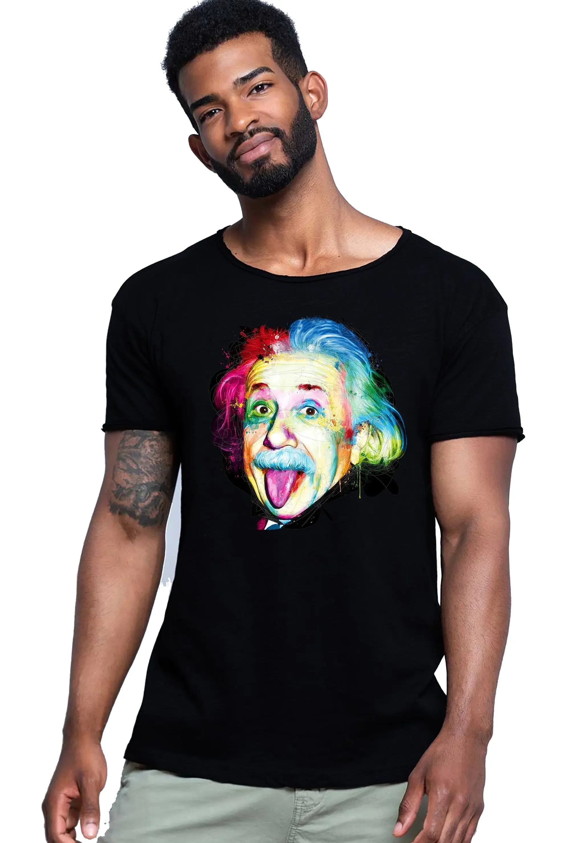 T-Shirt Albert Einstein The Legend Stilizzato Color in cotone fiammato per uomo, design originale e comfort duraturo.