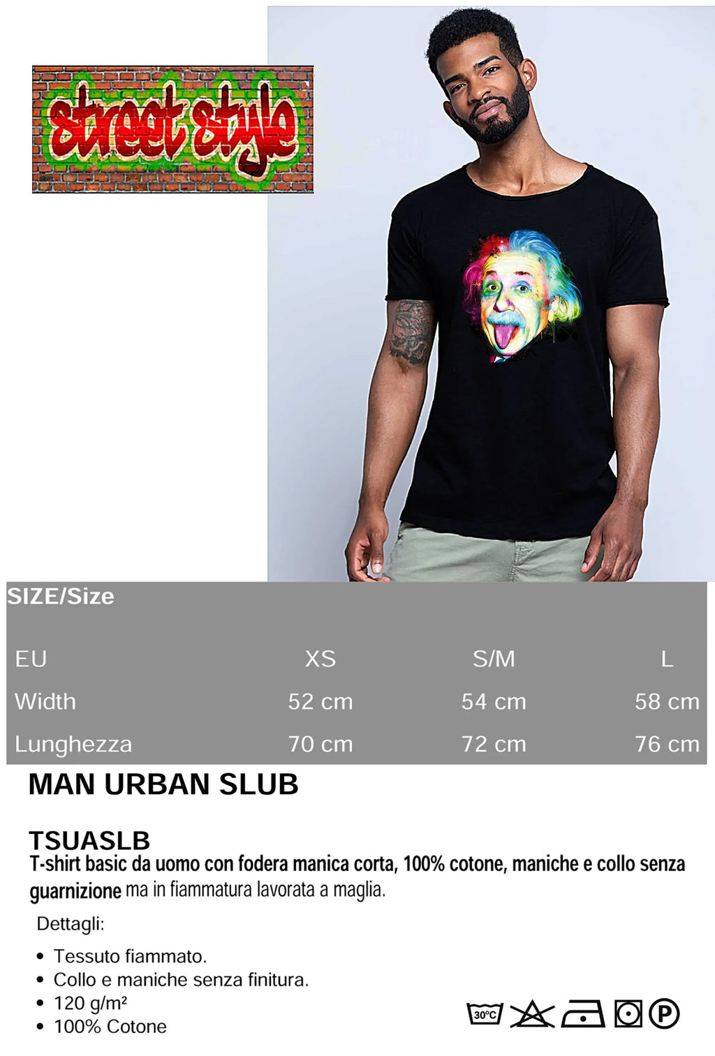T-Shirt Albert Einstein The Legend Stilizzato Color in cotone fiammato per uomo, design unico e comfort duraturo.