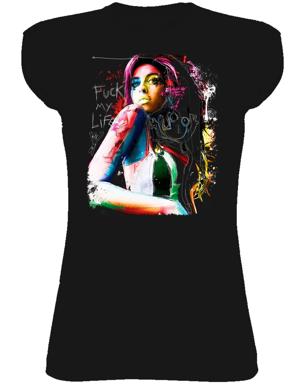 T-shirt amy winehouse donna biologica con stampa artistica vibrante in cotone biologico.