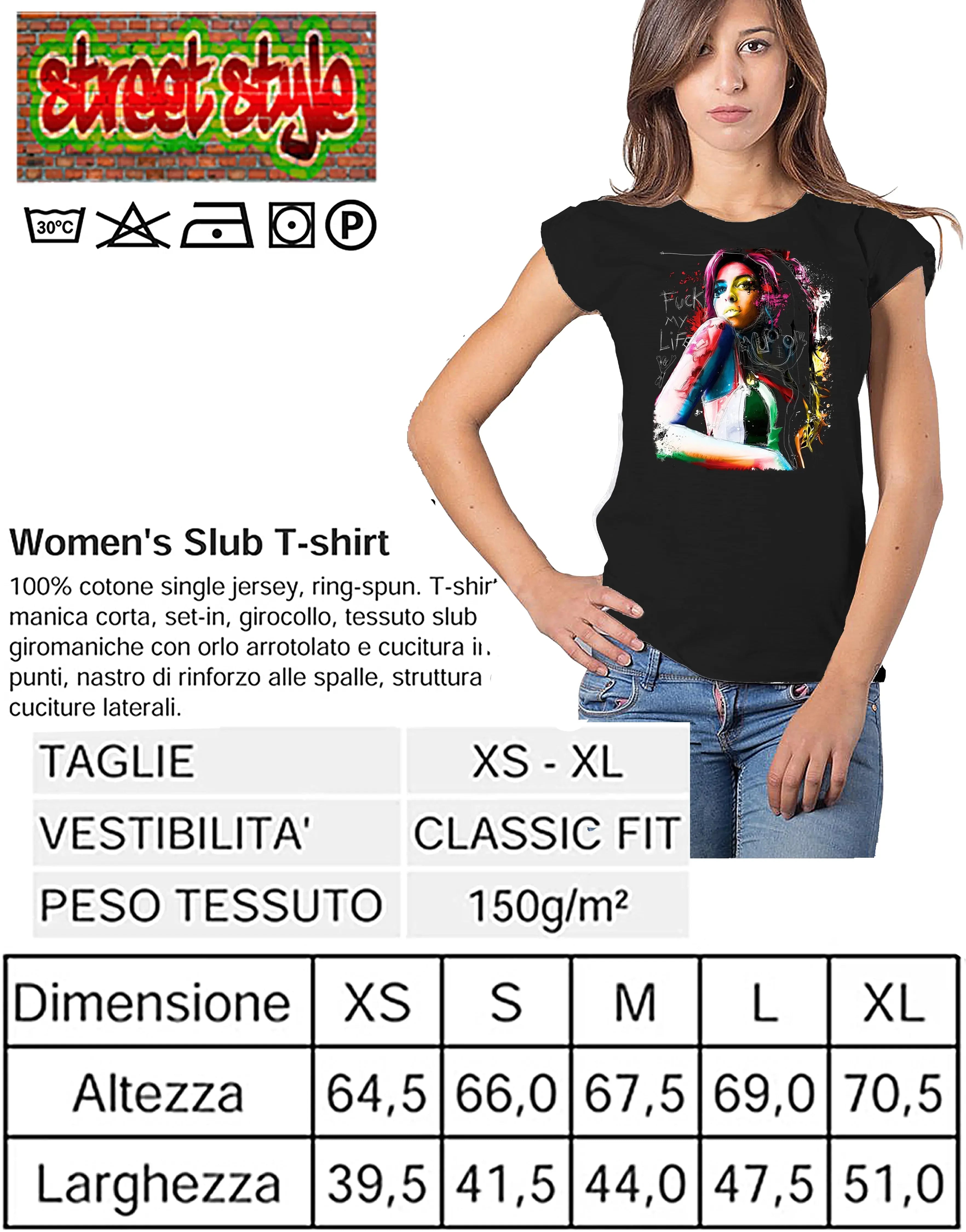 t-shirt amy winehouse donna biologica con stampa originale e cotone 100% bio, morbida e traspirante.