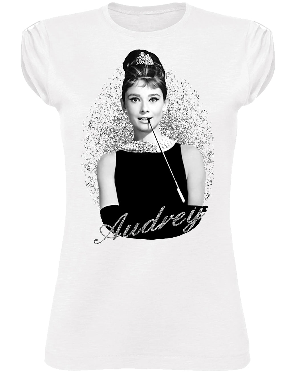 T-shirt bio Audrey Hepburn con stampa in HD, cotone 100% biologico, stile urbano per donne.