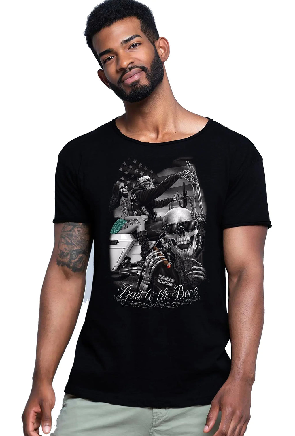 T-shirt Uomo Tattoo Skull - Cotone Fiammato 100%