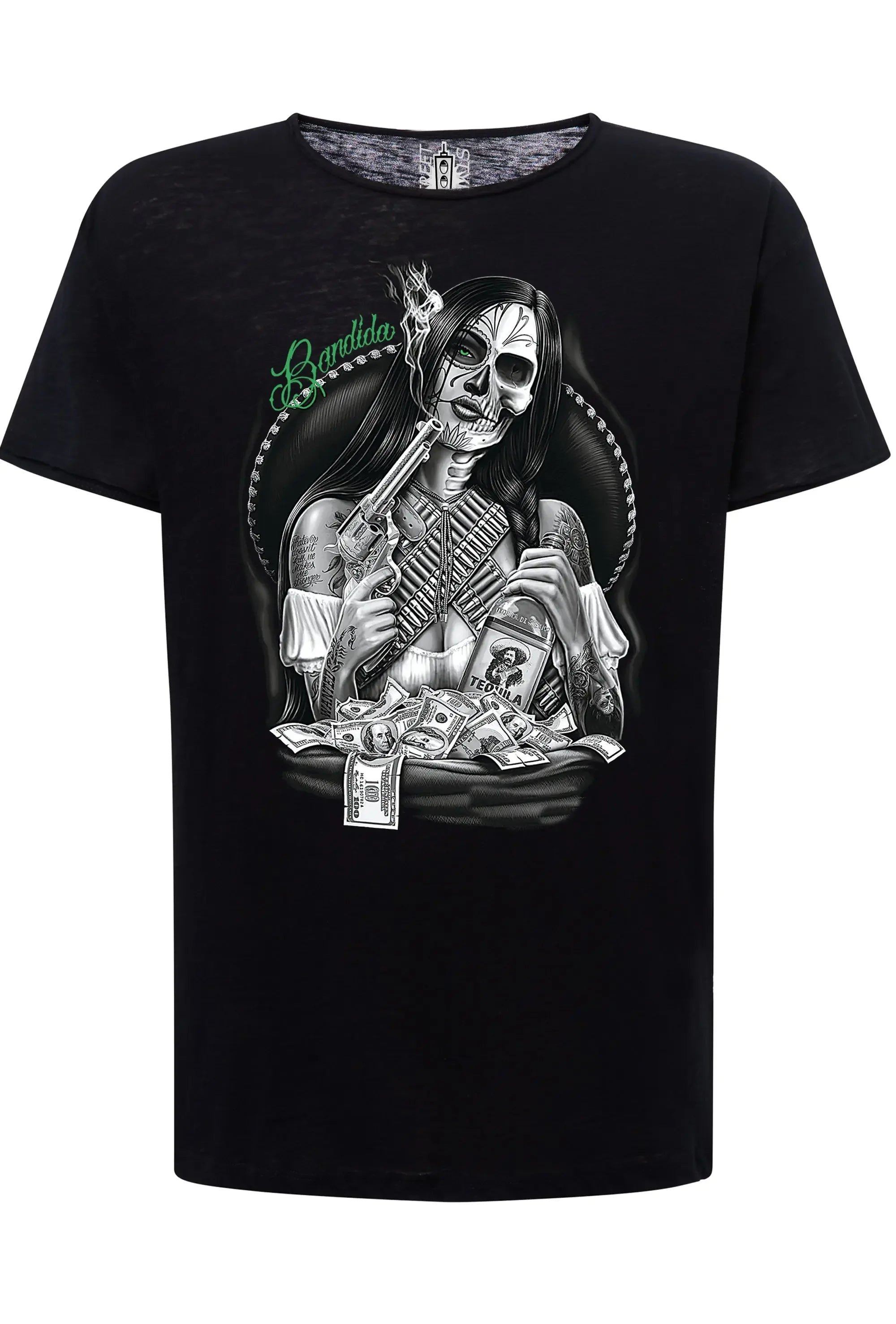 T-shirt uomo tattoo skull Bandida Gonzales con grafica scheletro e dettagli audaci, realizzata in cotone fiammato.