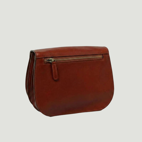 Borsa a tracolla in pelle mogano con zip frontale e tasca esterna