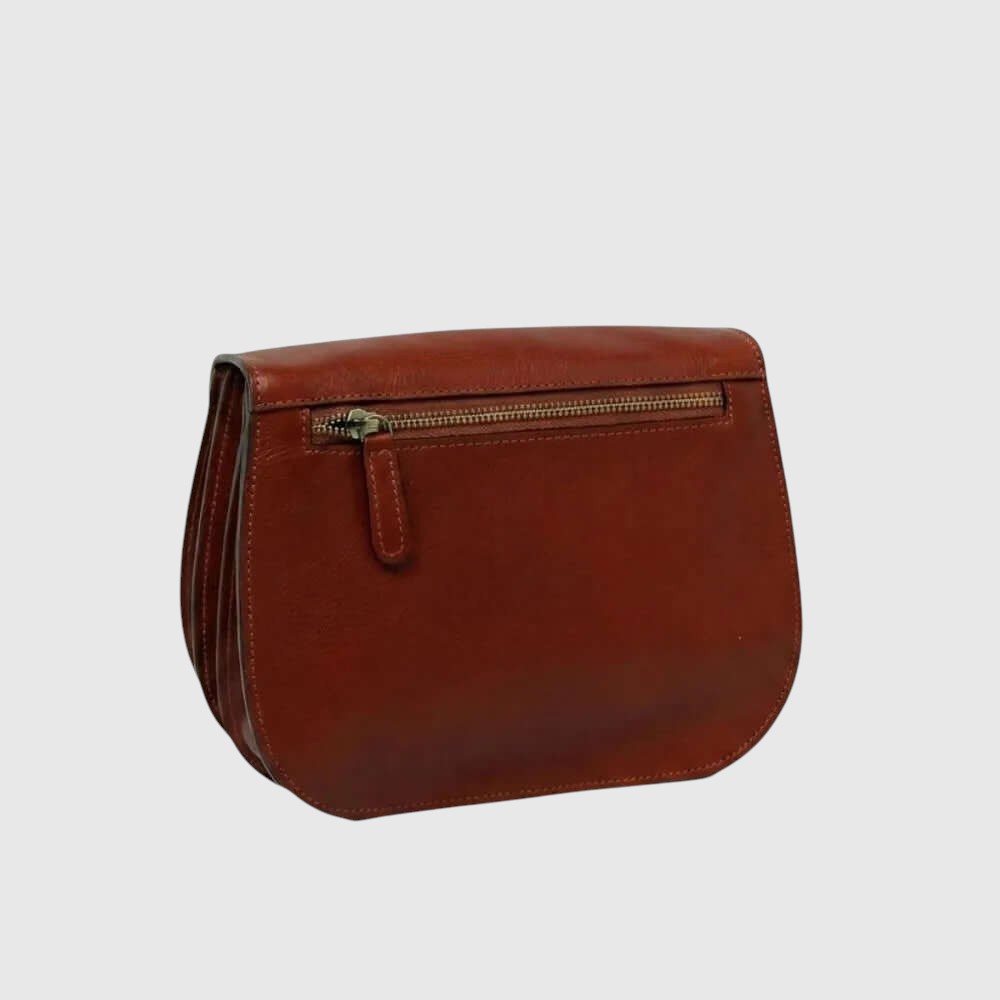 Borsa a tracolla in pelle mogano con zip frontale e tasca esterna