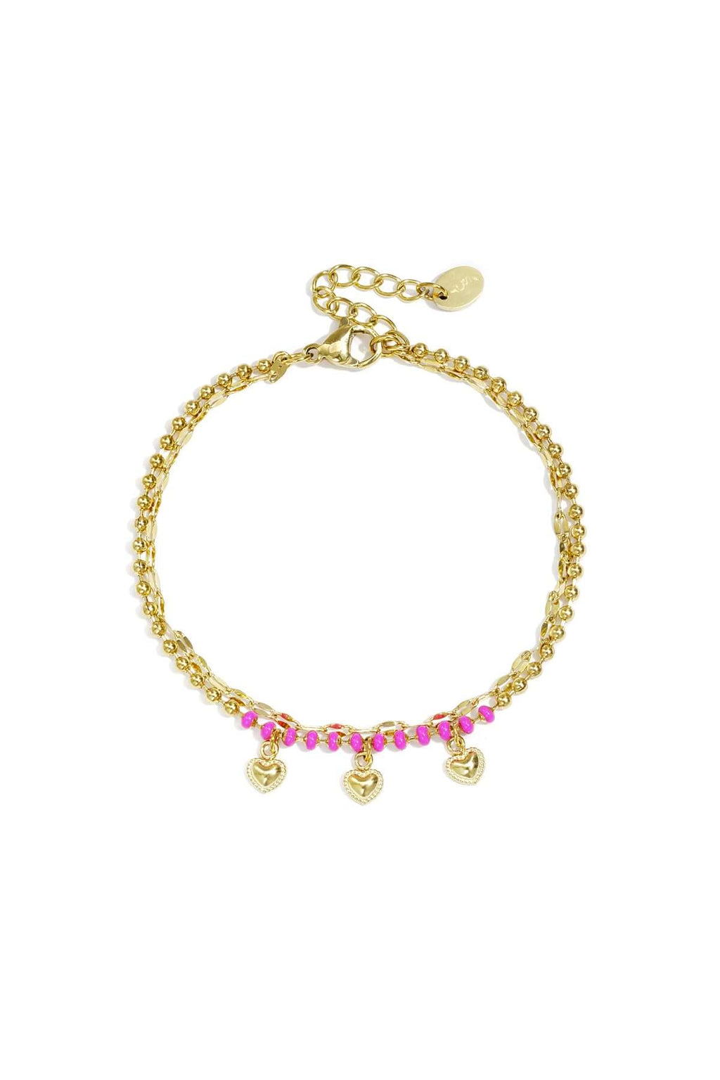 Bracciale Doppio Perline e Ciondoli a Cuore