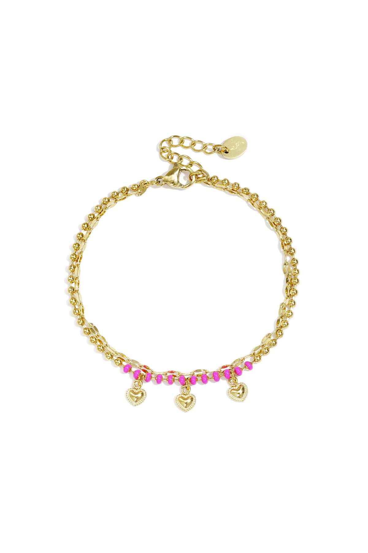 Bracciale Doppio Perline e Ciondoli a Cuore