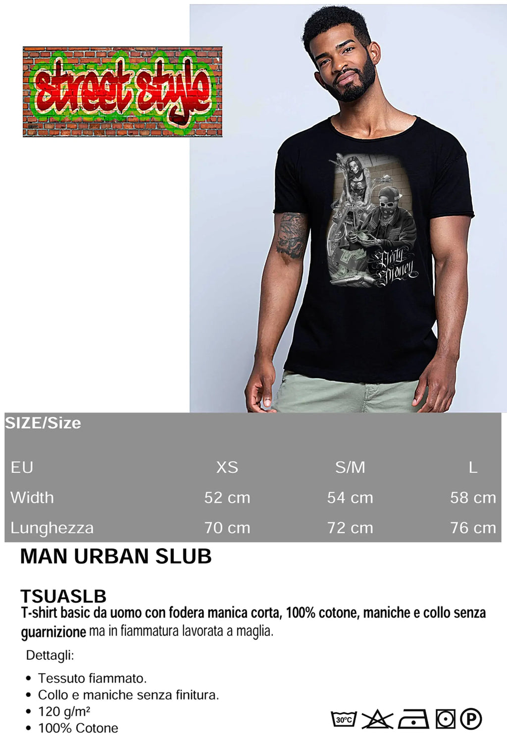 T-shirt uomo tattoo skull in cotone, design audace e moderno, parte della collezione Street Style.