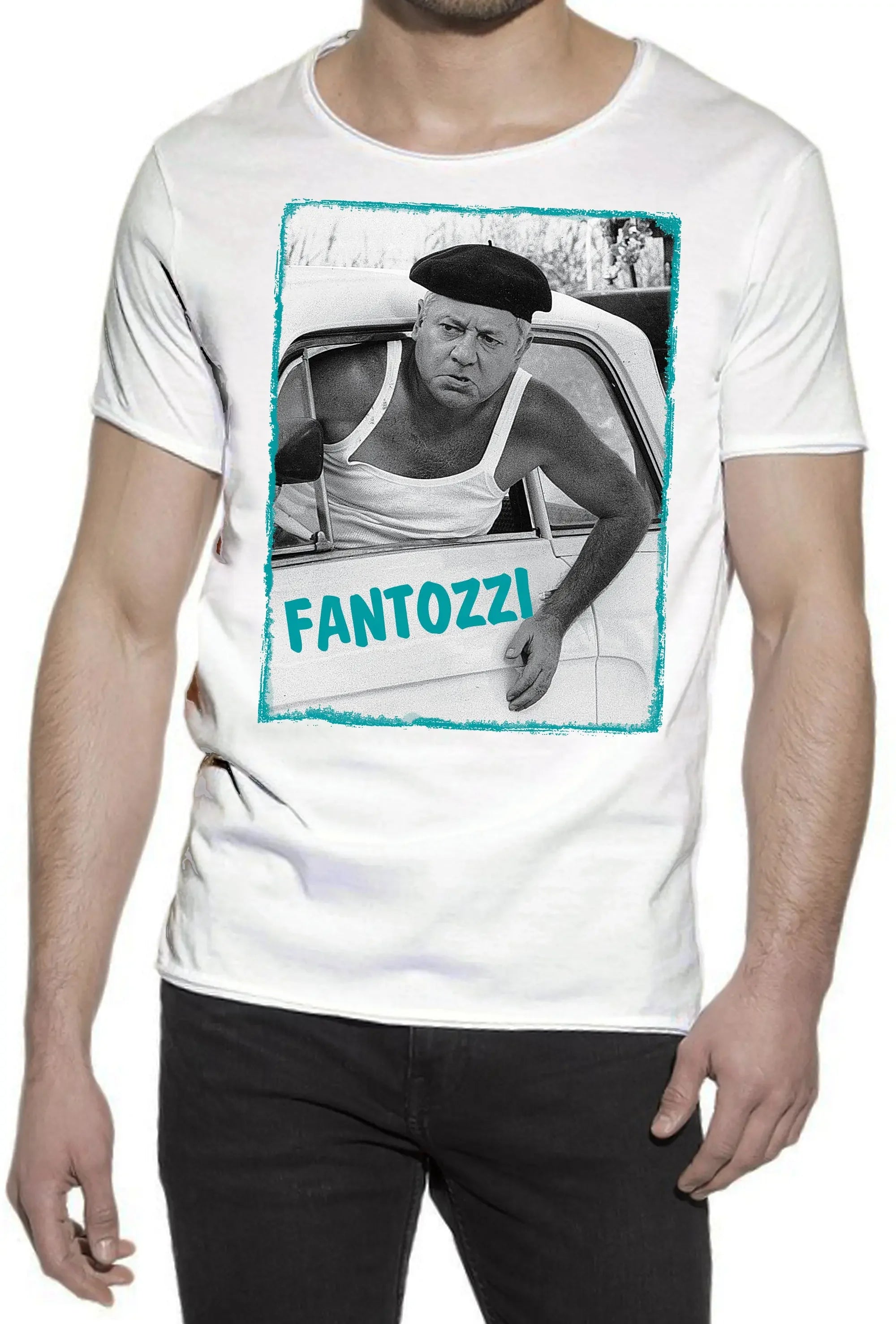 t-shirt uomo 100% cotone eco-friendly con stampa Fantozzi in bianco e verde.