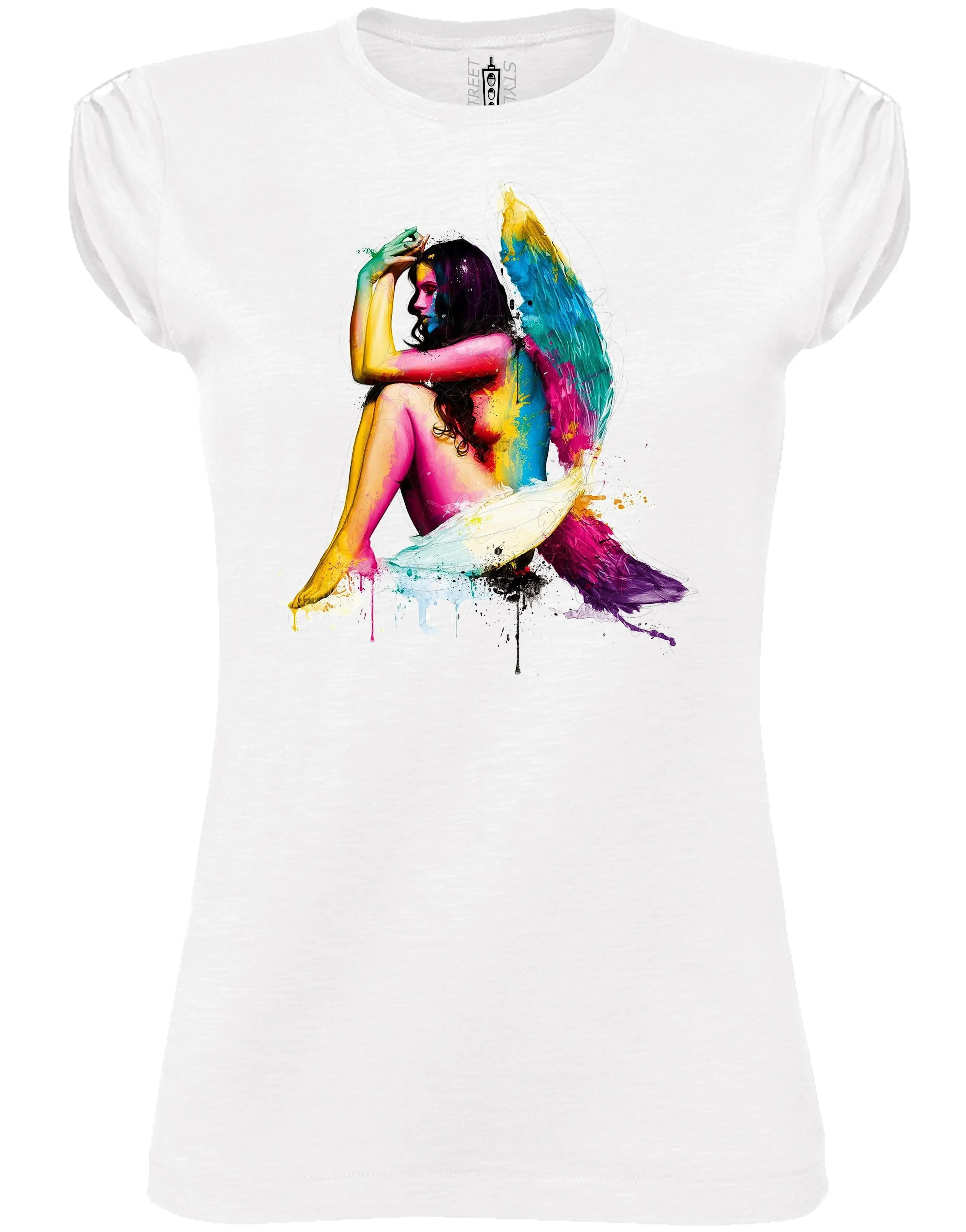 T-shirt donna urban slub cotone biologico con grafica colorata e design urbano 'The Legend' in 100% cotone fiammato.