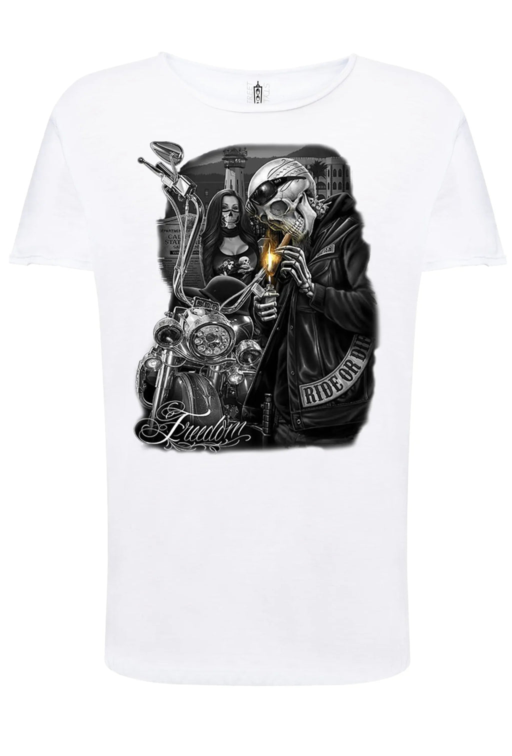 Freedom Tattoo Skull - T-shirt Uomo Cotone Fiammato