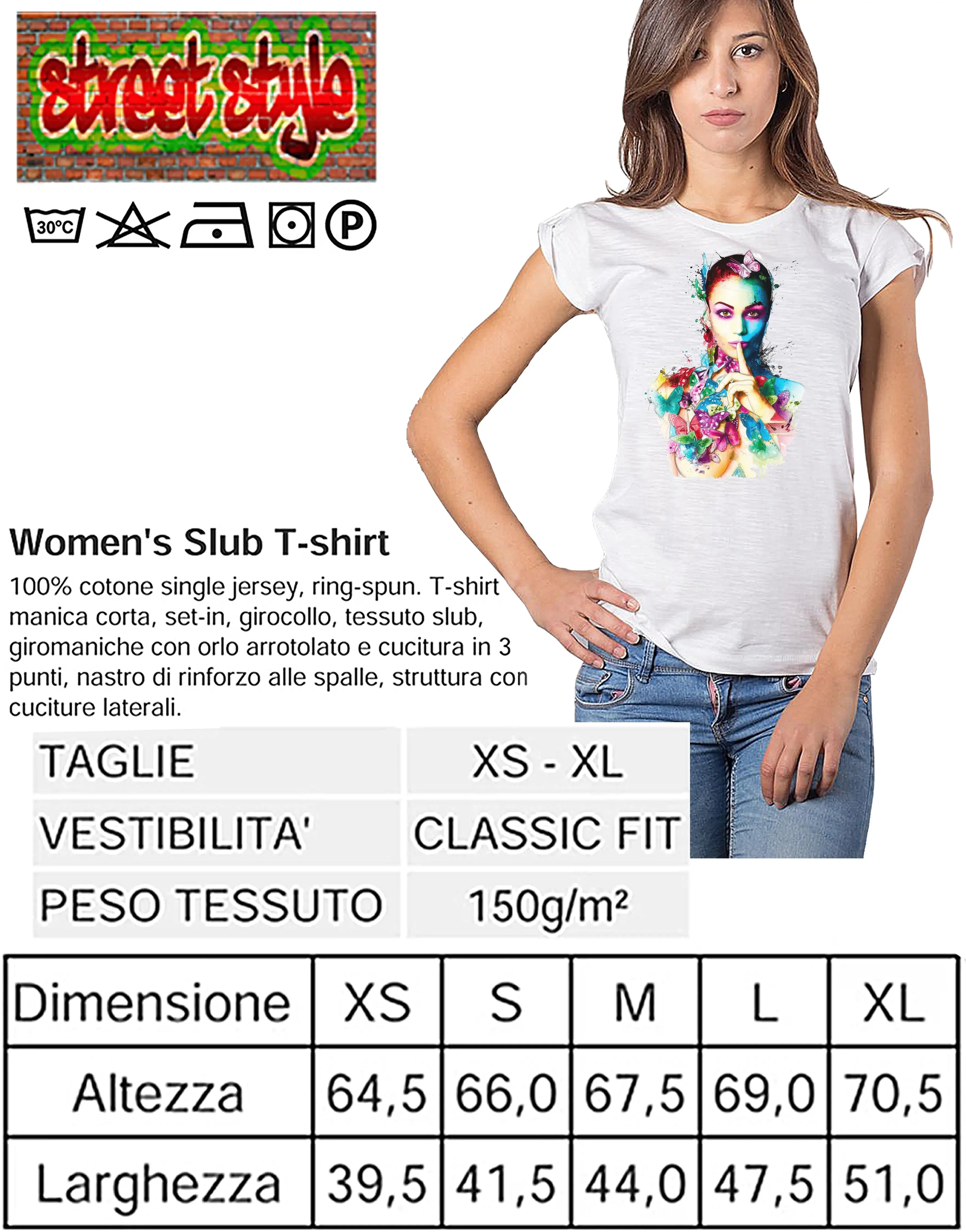 T-shirt Papillons Stilizzato Donna — Cotone Bio