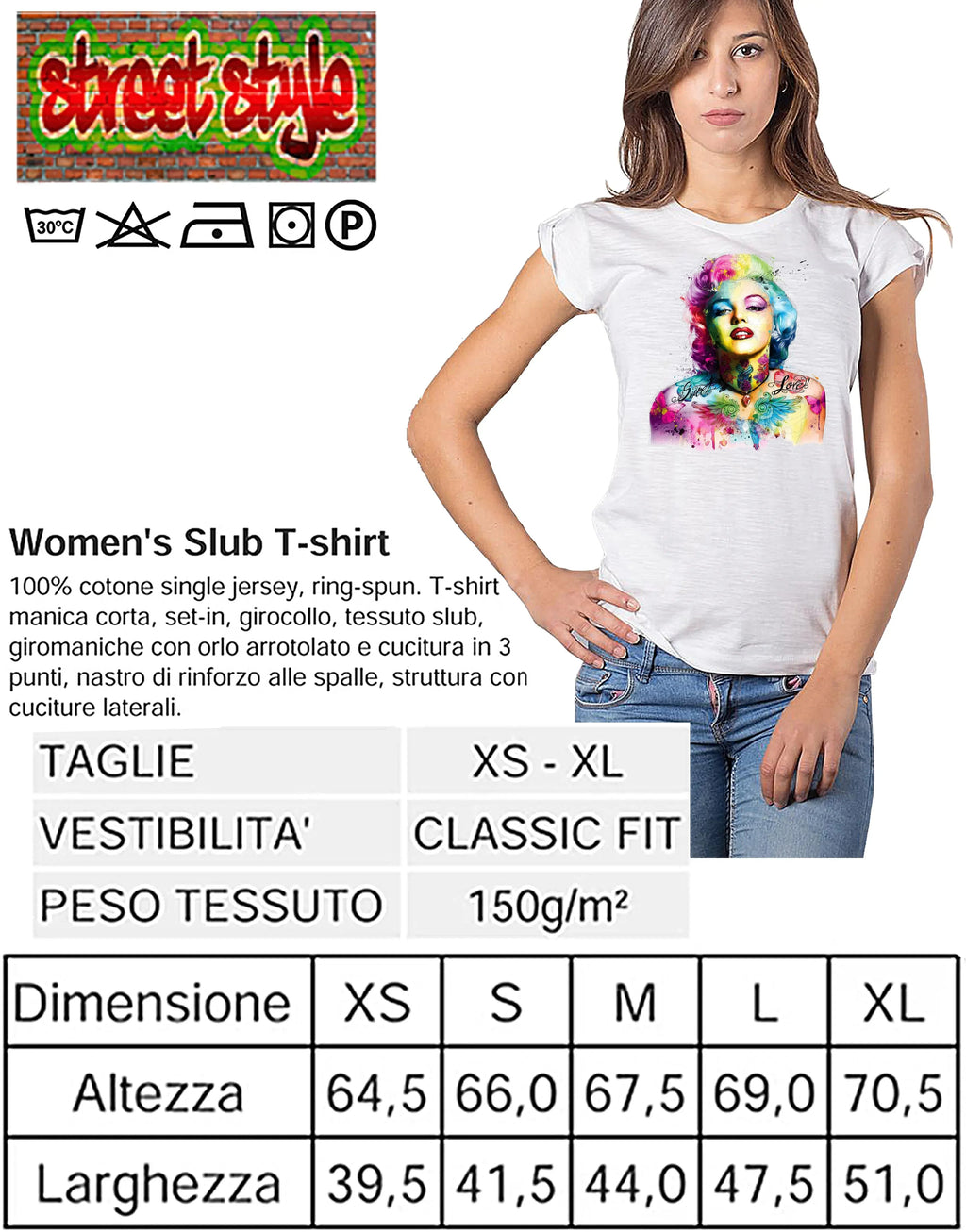 T-shirt Marylin Monroe cotone biologico con design vivace e taglio fashion-forward, perfetta per uno stile urbano.