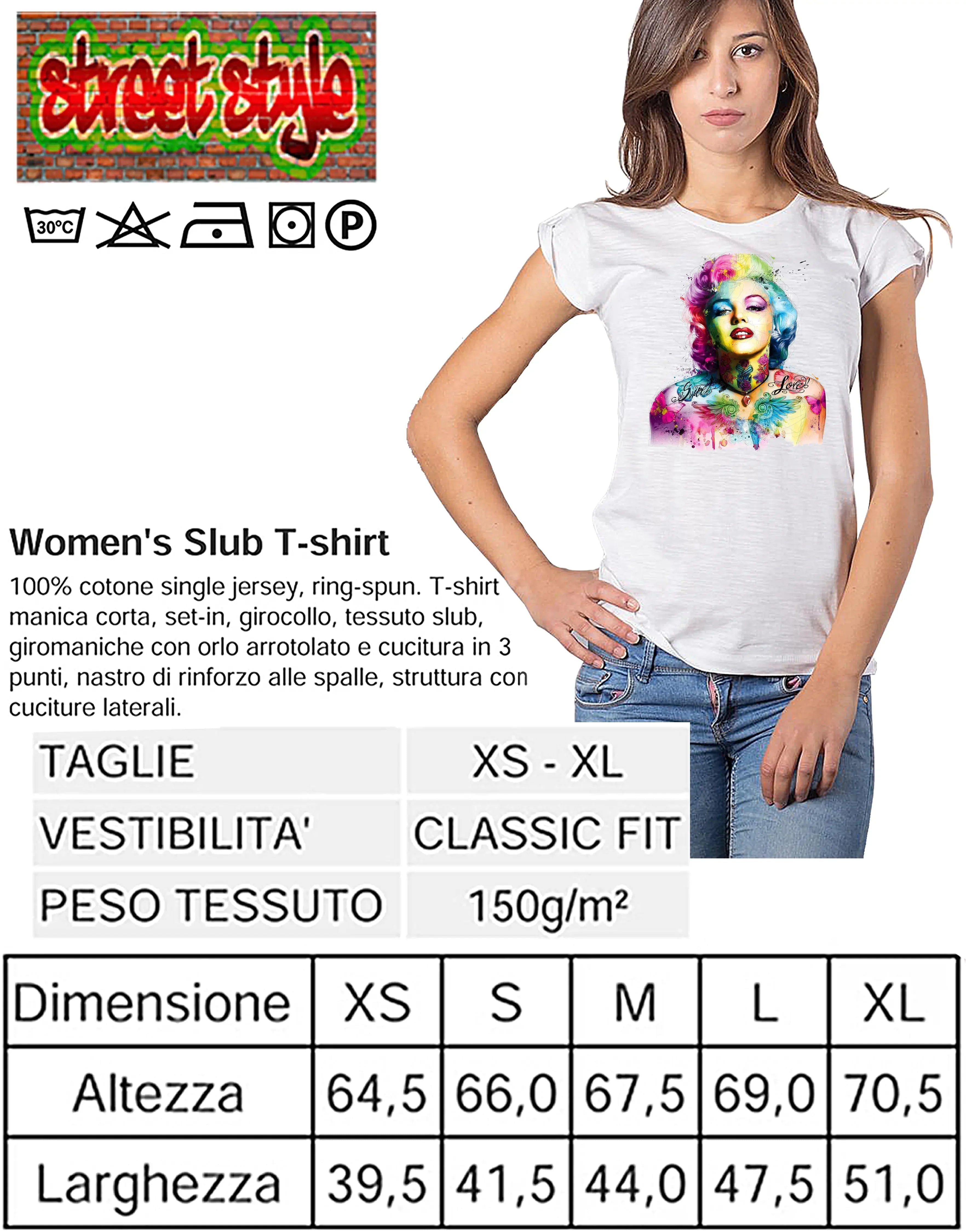 T-shirt Marylin Monroe cotone biologico con design vivace e taglio fashion-forward, perfetta per uno stile urbano.