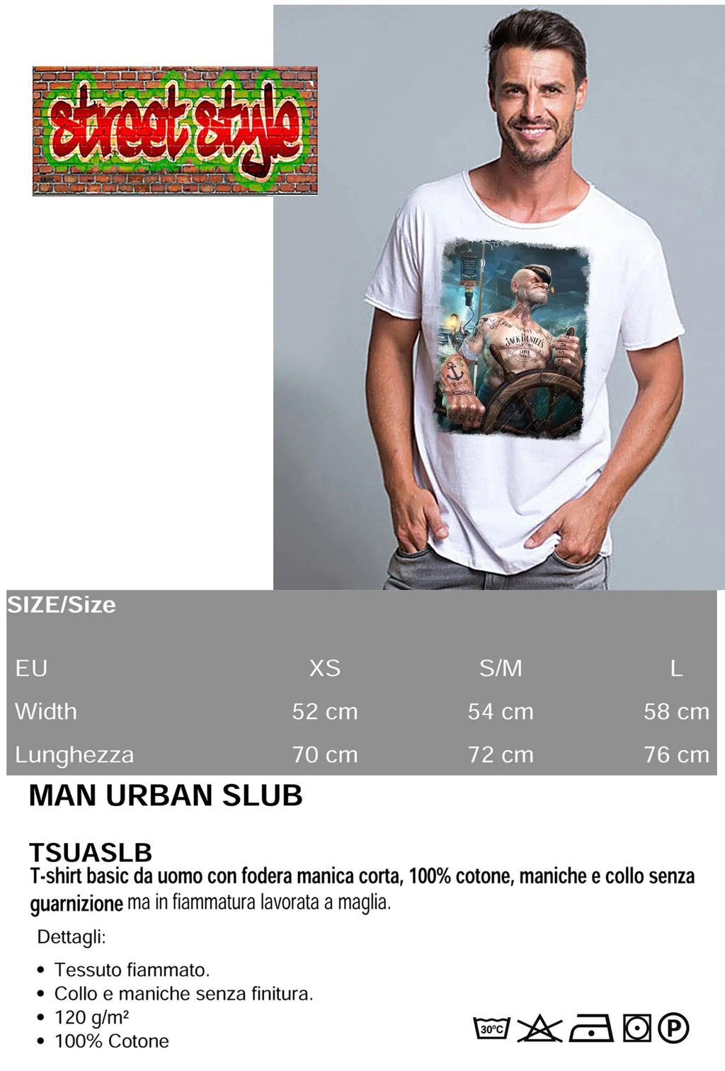 T-shirt Popeye Jack Daniels uomo con design grafiche impattanti e comfort eco-sostenibile.