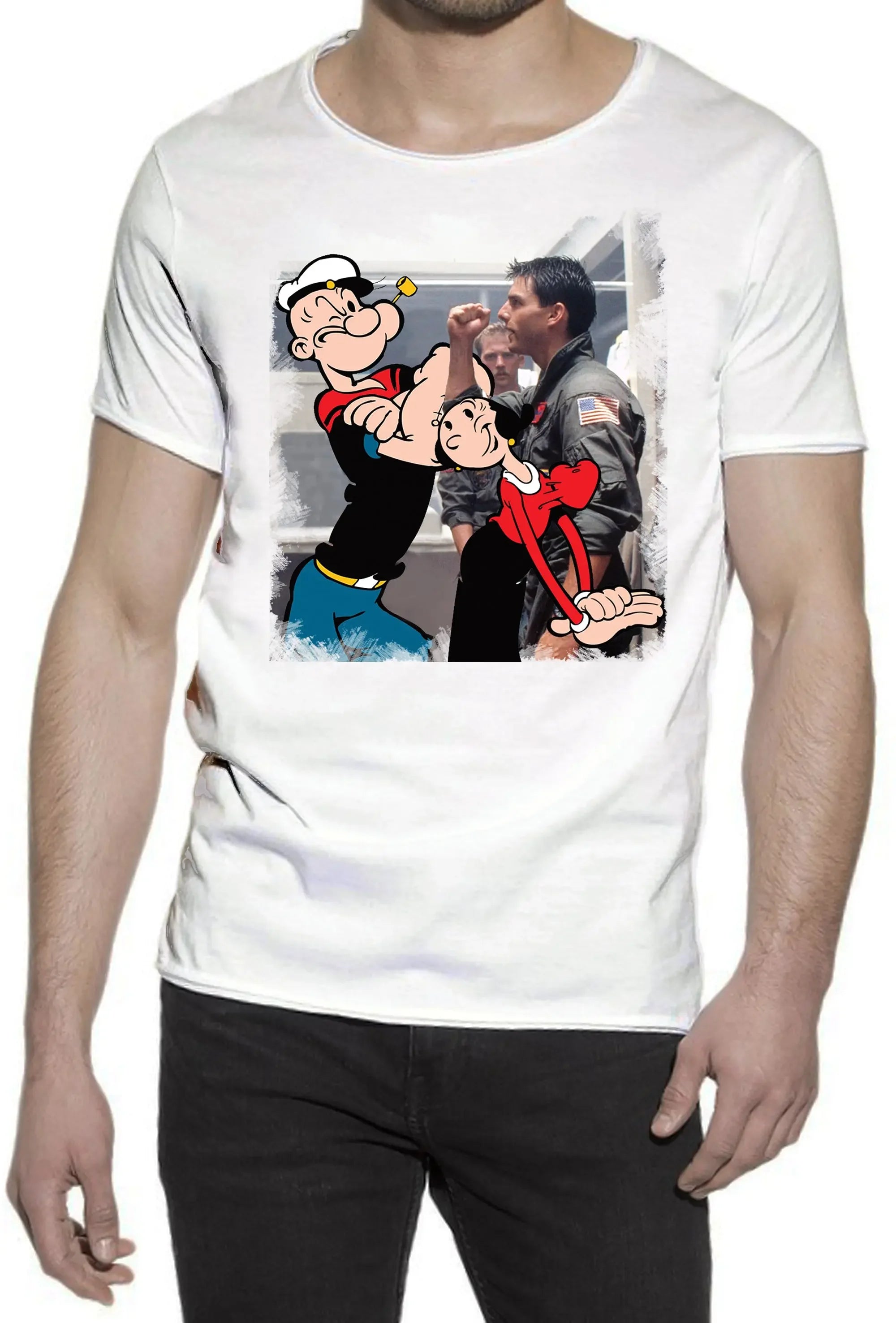 T-shirt Uomo Popeye & Olivia con grafiche d'impatto, stile street, cotone bio.