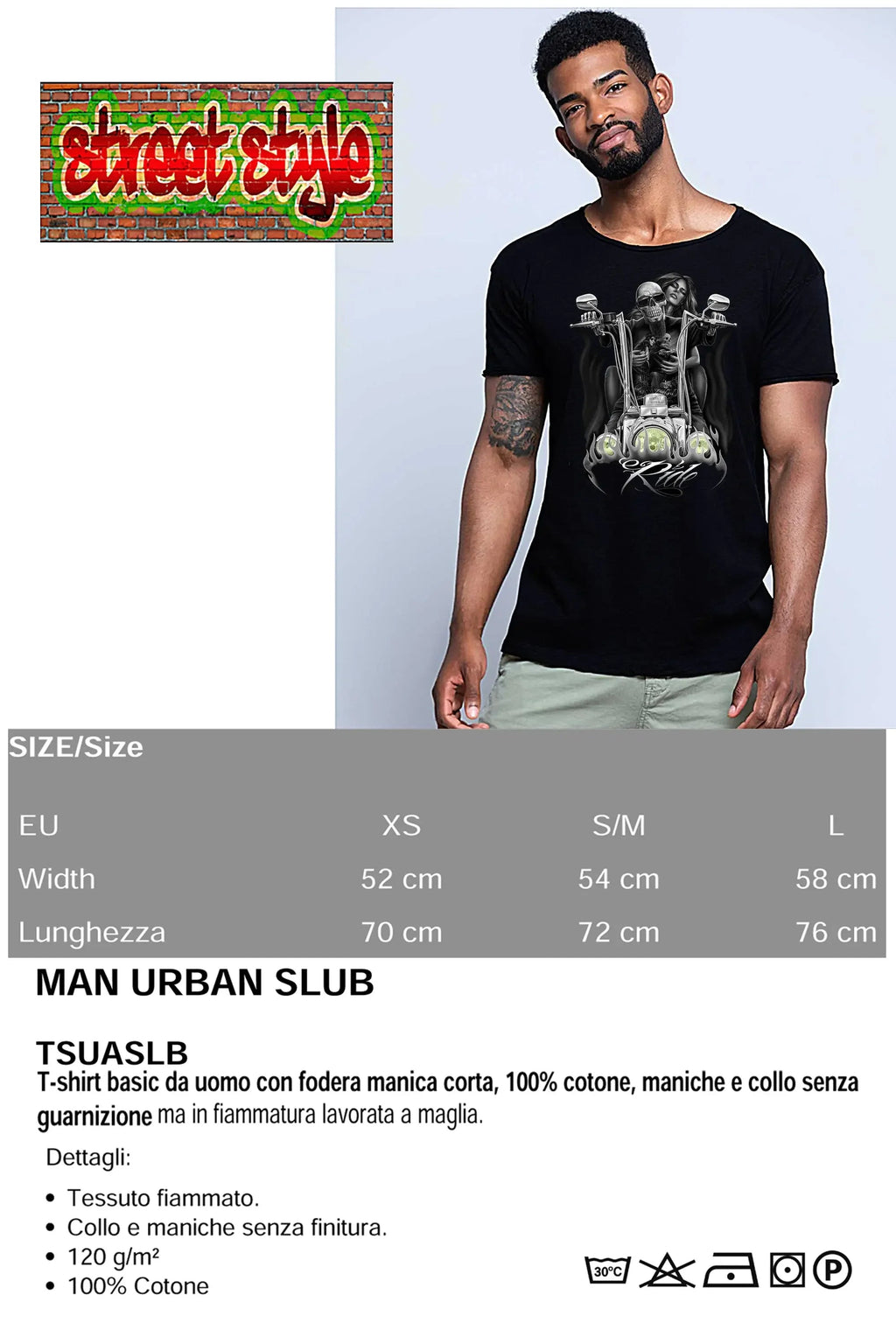 t-shirt uomo tattoo skull con design audace, 100% cotone, taglio moderno e morbidezza per l'estate.