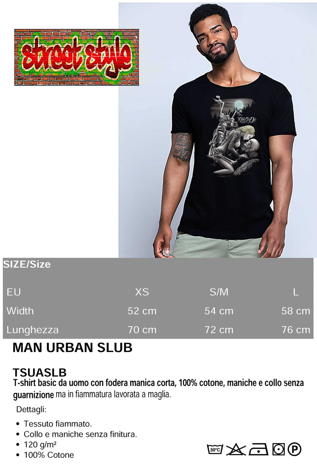 Ride Ordie Tattoo Skull – T-shirt Uomo Cotone Fiammato