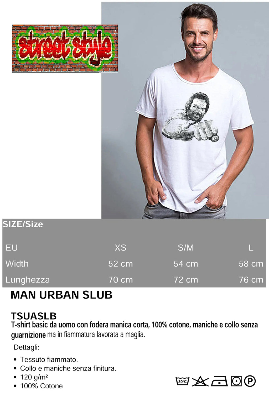 T-shirt Bud Spencer uomo in cotone fiammato, grafica stilizzata, taglio moderno per comfort e stile.
