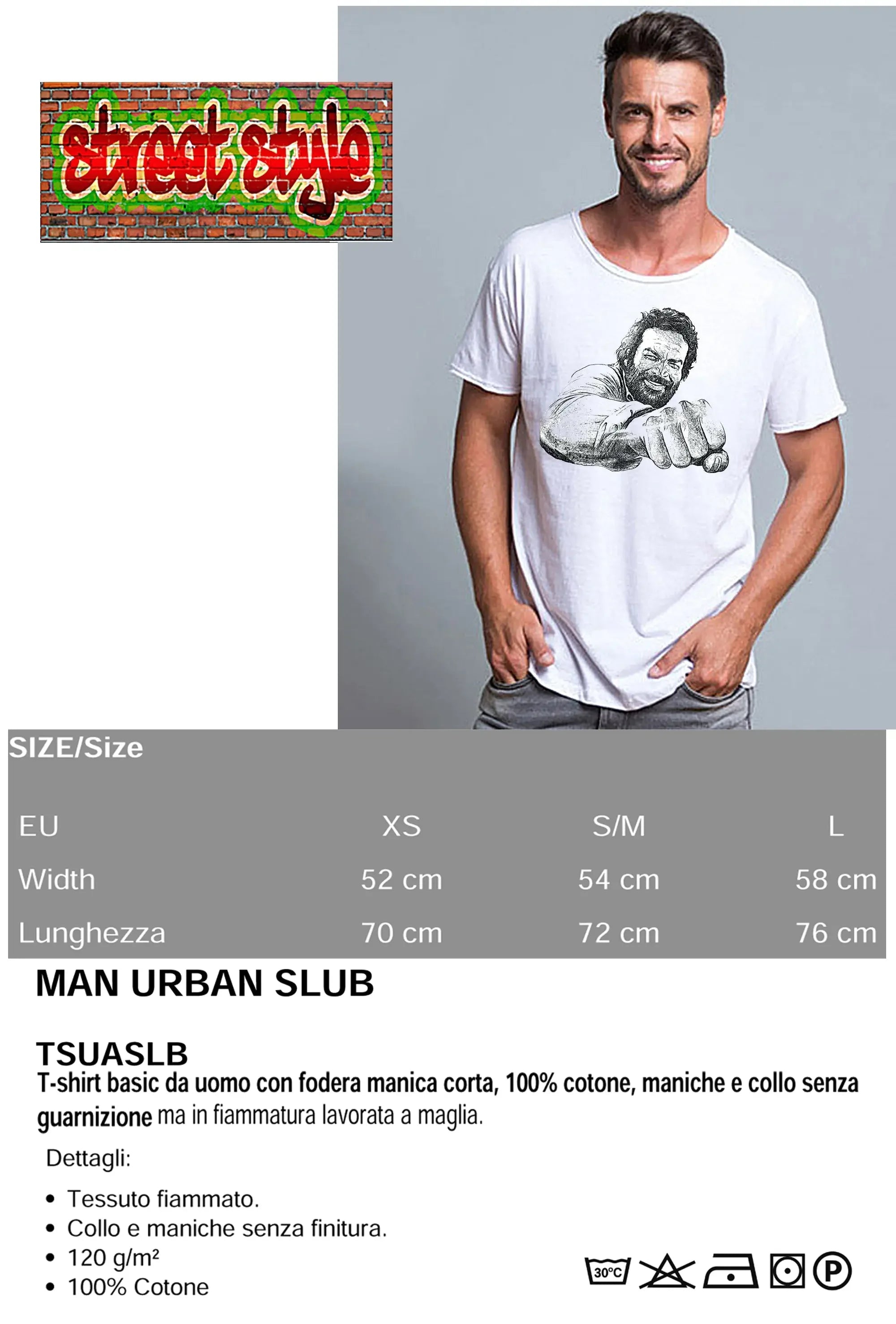 T-shirt Bud Spencer uomo in cotone fiammato, grafica stilizzata, taglio moderno per comfort e stile.