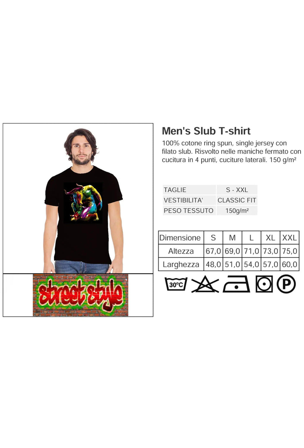 Toro Artistico Color - T-shirt Urban Slub Uomo