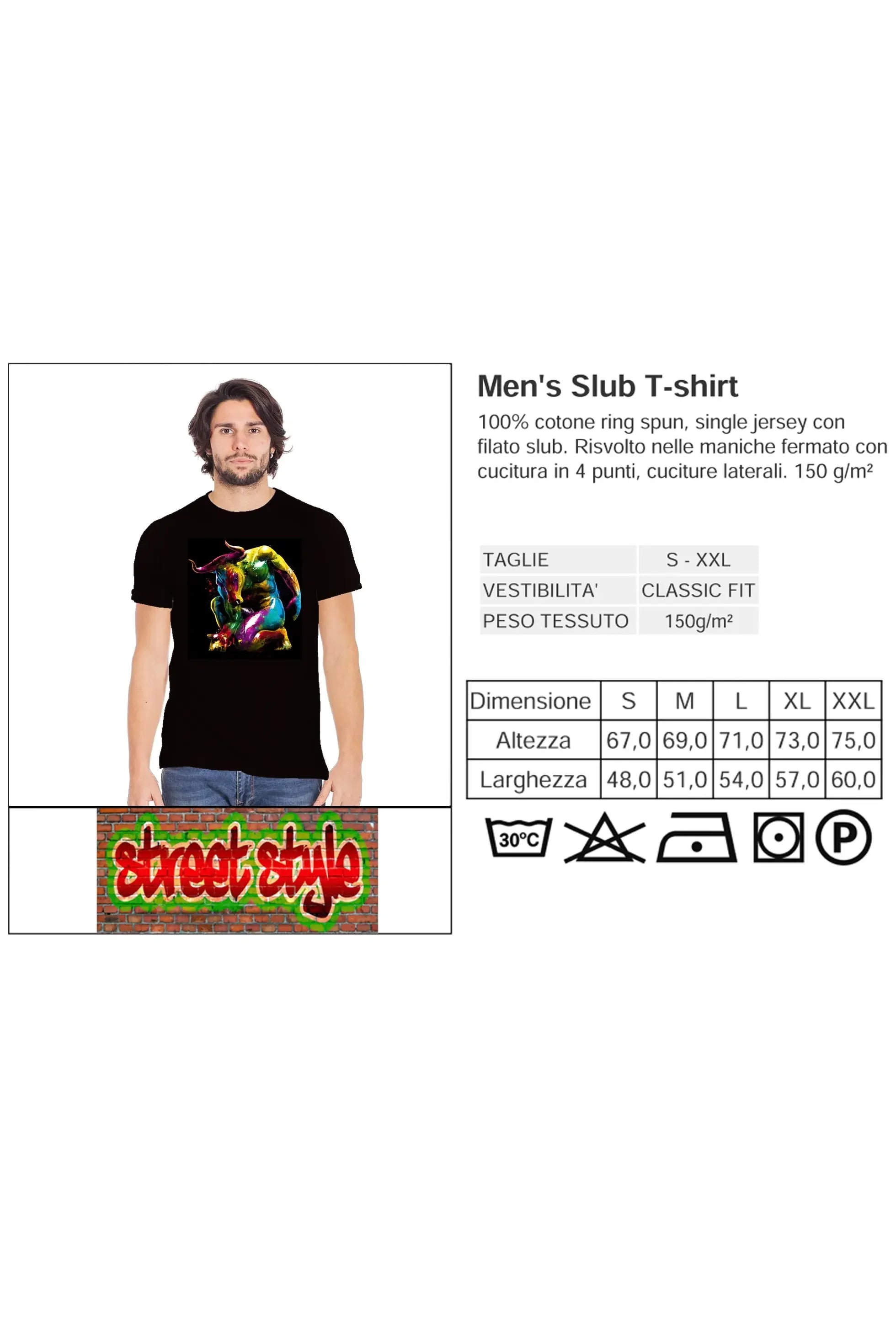 Toro Artistico Color - T-shirt Urban Slub Uomo