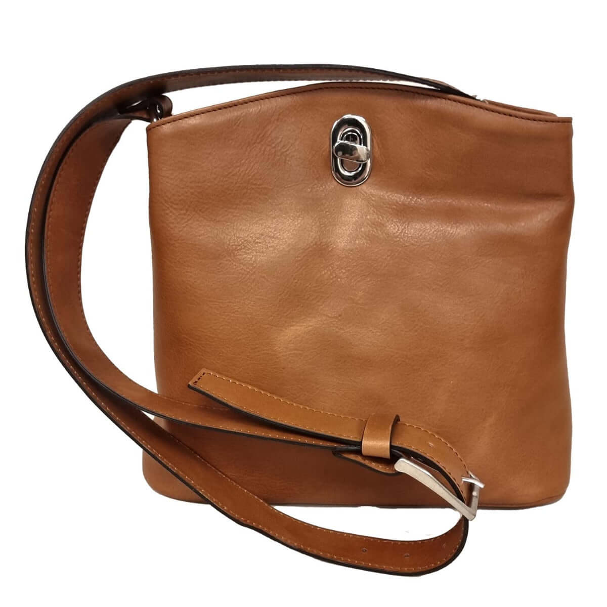 Borsa a secchiello in pelle Teak, eleganza artigianale in tonalità calde e naturale.