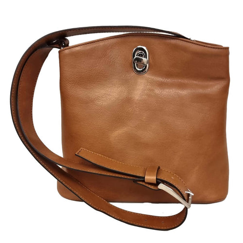 Borsa a secchiello in pelle Teak, eleganza artigianale in tonalità calde e naturale.