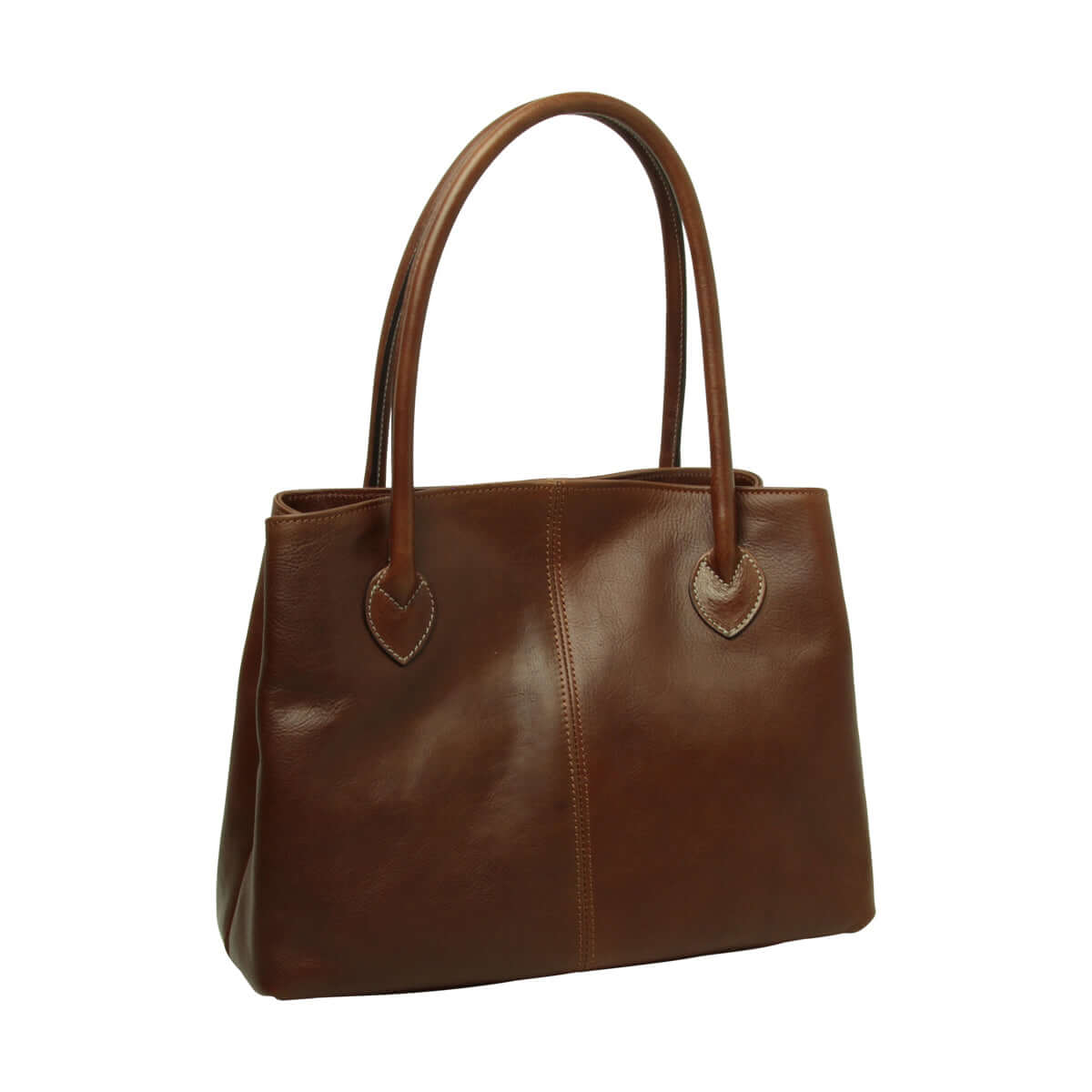 Borsa donna pelle bicolore due manici in pelle pieno fiore color castagna con chiusura girello.