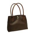 Borsa donna pelle bicolore due manici in pelle pieno fiore marrone scuro con chiusura a girello.