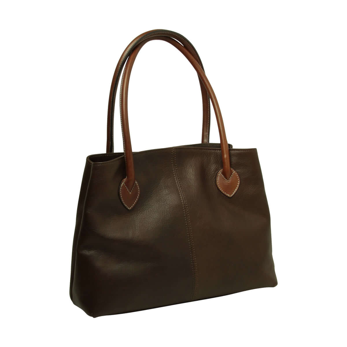 Borsa donna pelle bicolore due manici in pelle pieno fiore marrone scuro con dettagli eleganti.