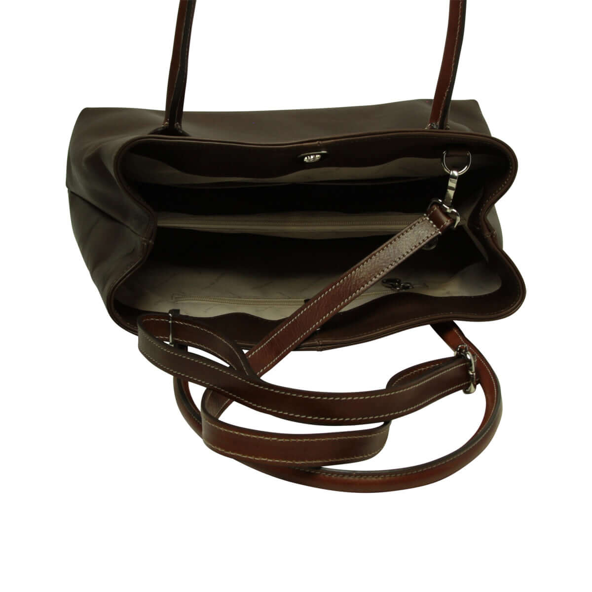 Vetrina Fiorentina -BORSA DA DONNA A DUE MANICI BICOLORE IN PELLE PIENO FIORE-MARRONE SCURO-