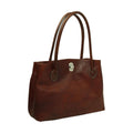 Borsa donna due manici pelle bicolore in pelle pieno fiore, chiusura con girello, design elegante.