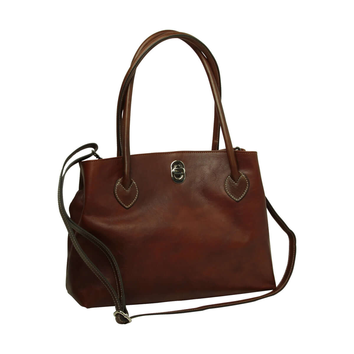 borsa donna due manici pelle bicolore in pelle pieno fiore color mogano con tracolla removibile