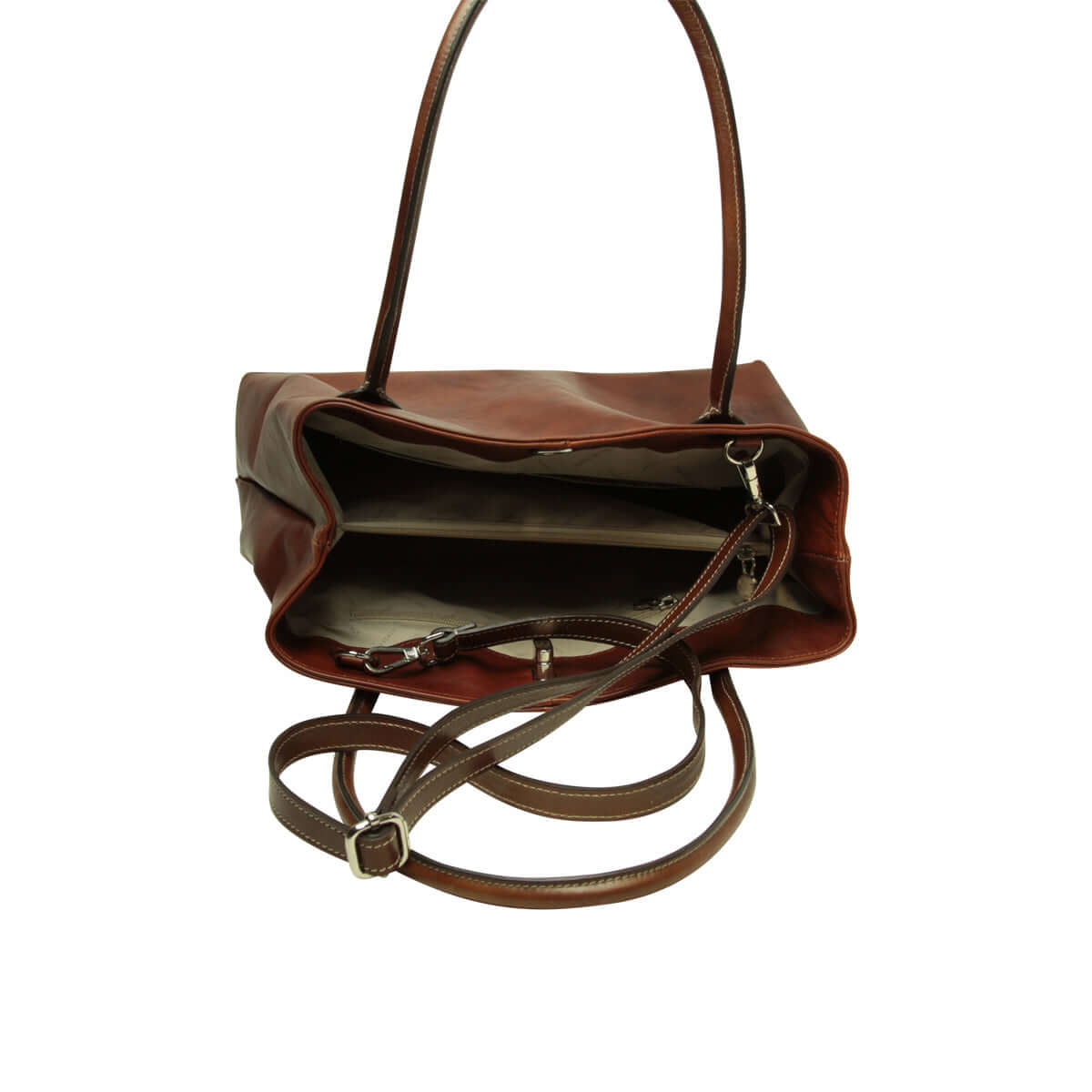Vetrina Fiorentina -BORSA DA DONNA A DUE MANICI BICOLORE IN PELLE PIENO FIORE-MOGANO-