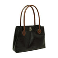 Borsa donna bicolore pelle pieno fiore, borsa a due manici in pelle con chiusura girello, made in Italy.