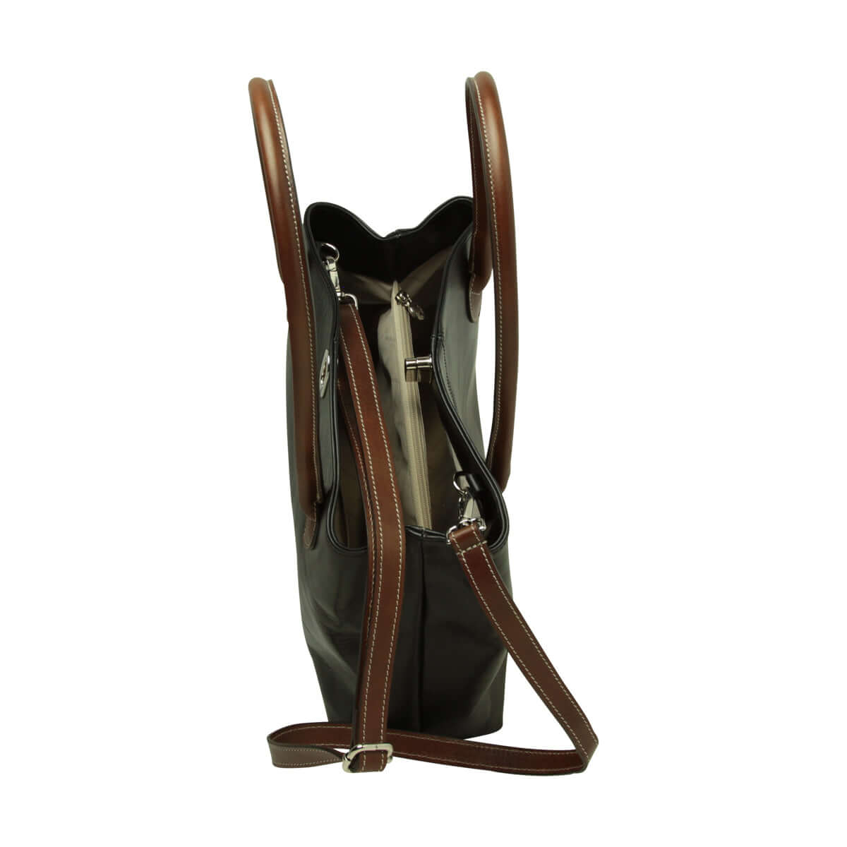 Vetrina Fiorentina -BORSA DA DONNA A DUE MANICI BICOLORE IN PELLE PIENO FIORE-NERO-