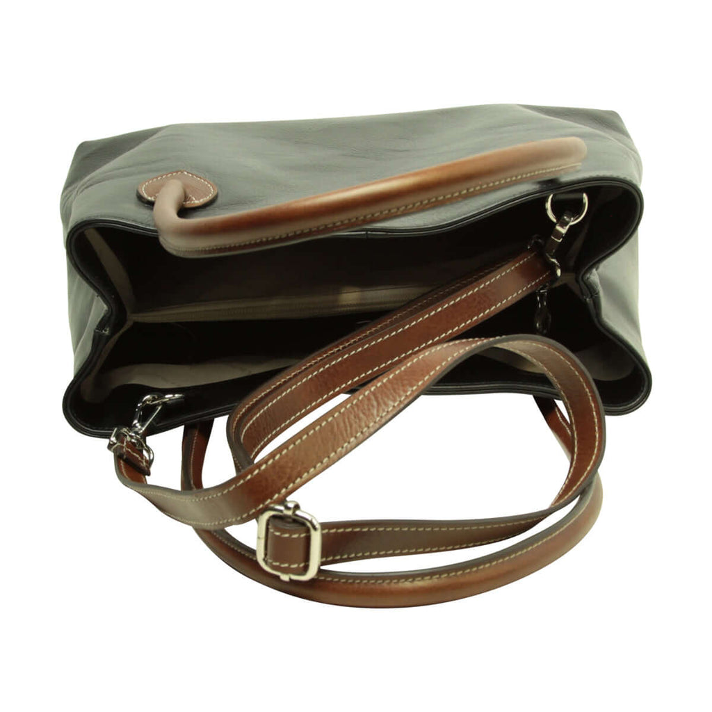Vetrina Fiorentina -BORSA DA DONNA A DUE MANICI BICOLORE IN PELLE PIENO FIORE-NERO-