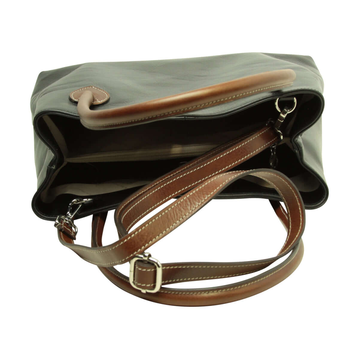 Vetrina Fiorentina -BORSA DA DONNA A DUE MANICI BICOLORE IN PELLE PIENO FIORE-NERO-