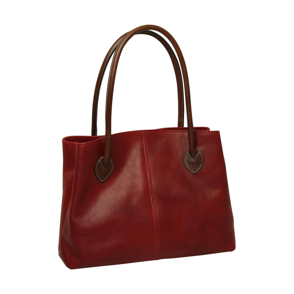 Borsa donna bicolore pelle pieno fiore rossa con due manici in pelle e chiusura a girello, Made in Italy.