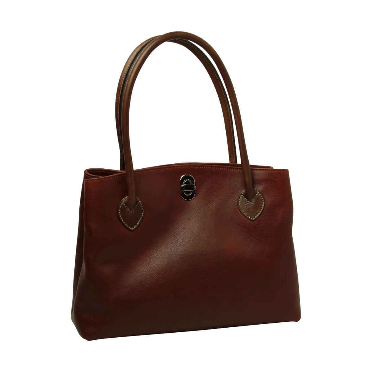 Borsa da donna bicolore pelle pieno fiore con due manici, chiusura girello e tracolla removibile.
