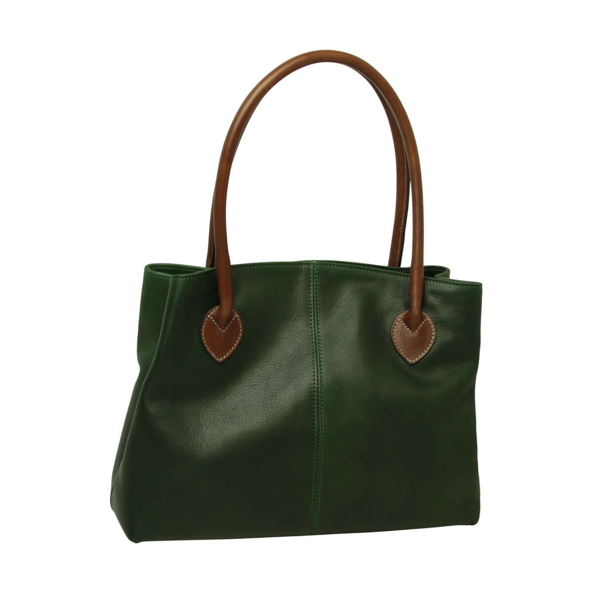 Borsa donna pelle bicolore verde a due manici in pelle pieno fiore, chiusura con girello, made in Italy.