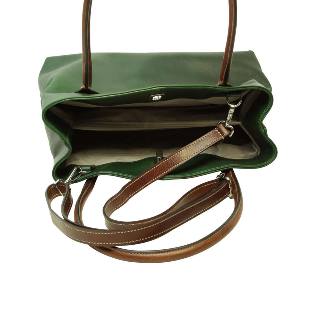Vetrina Fiorentina -BORSA DA DONNA A DUE MANICI BICOLORE IN PELLE PIENO FIORE-VERDE-