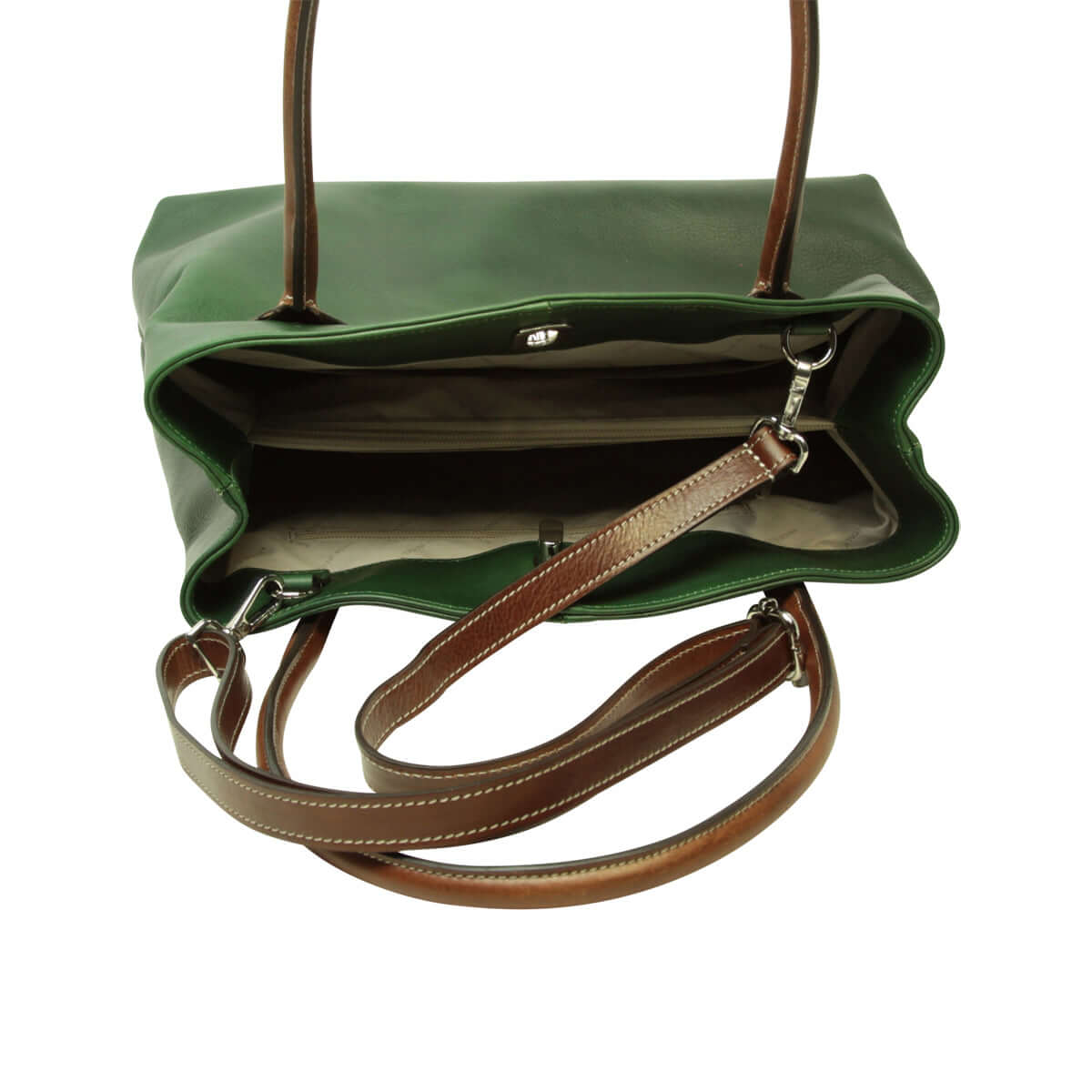 Vetrina Fiorentina -BORSA DA DONNA A DUE MANICI BICOLORE IN PELLE PIENO FIORE-VERDE-