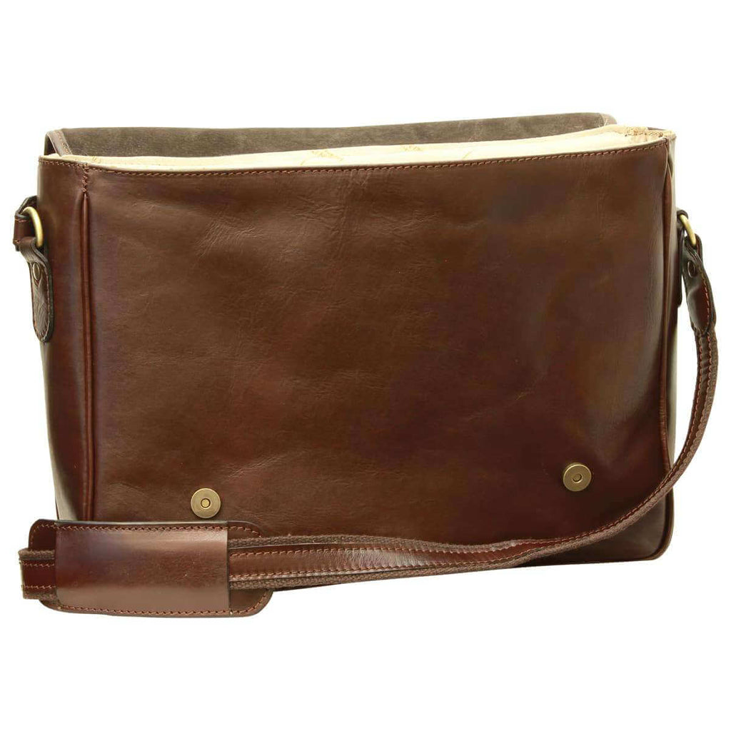 Borsa Messenger in pelle marrone con fodera in tessuto e scomparto imbottito per pc 13".