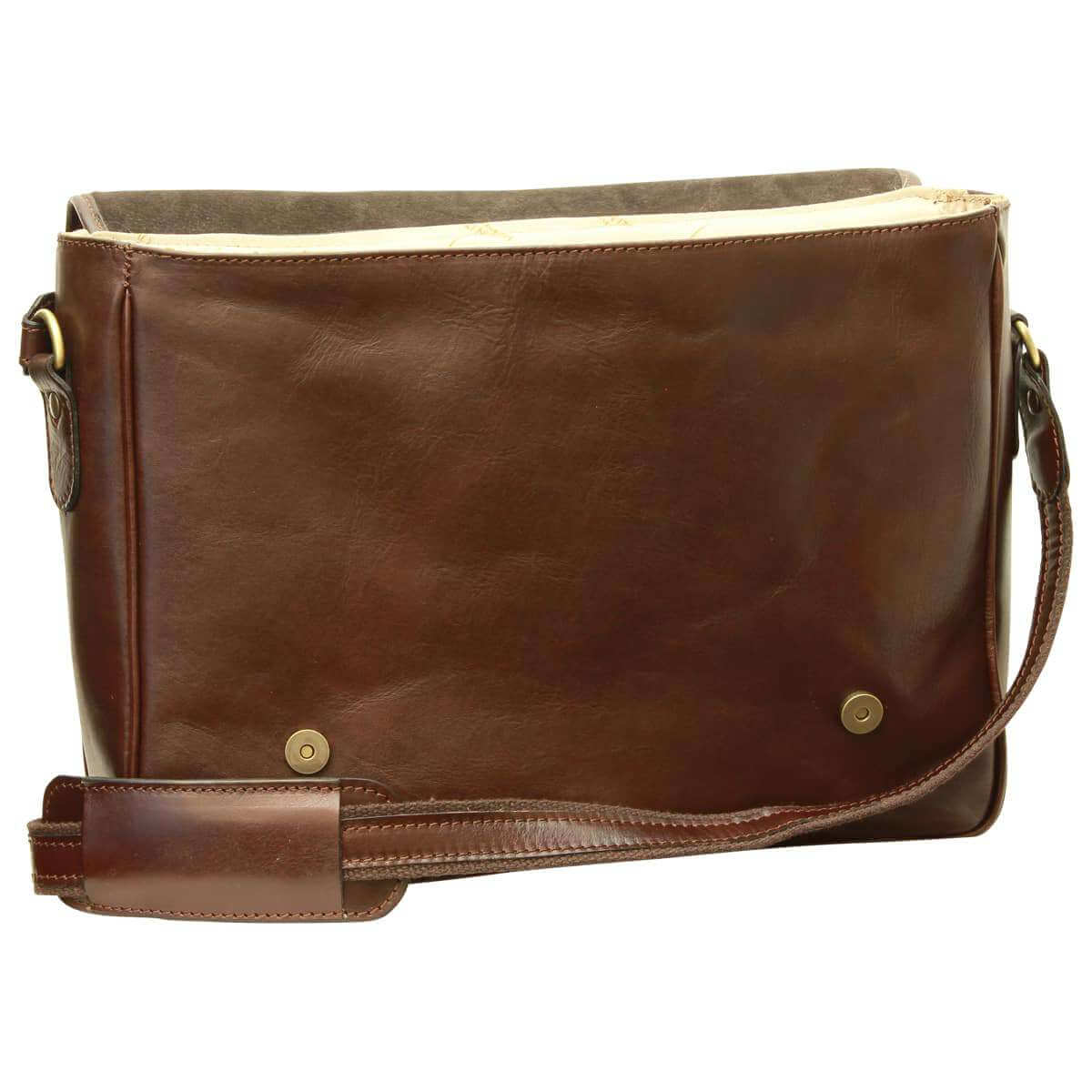 Borsa Messenger in pelle marrone con fodera in tessuto e scomparto imbottito per pc 13".