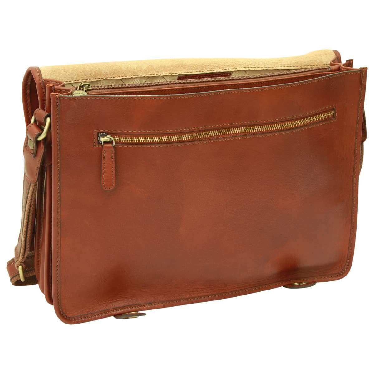 Borsa messenger vitello marrone con dettagli in cuoio, elegante e funzionale, perfetta per ogni esigenza.