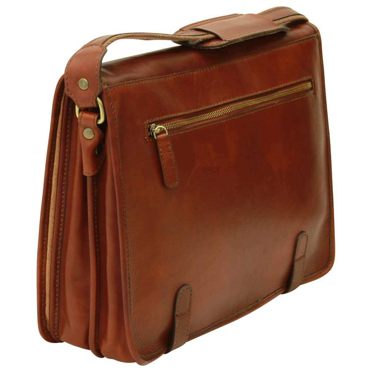 Vetrina Fiorentina -Borsa Messenger in vitello nappato. Marrone Mogano-